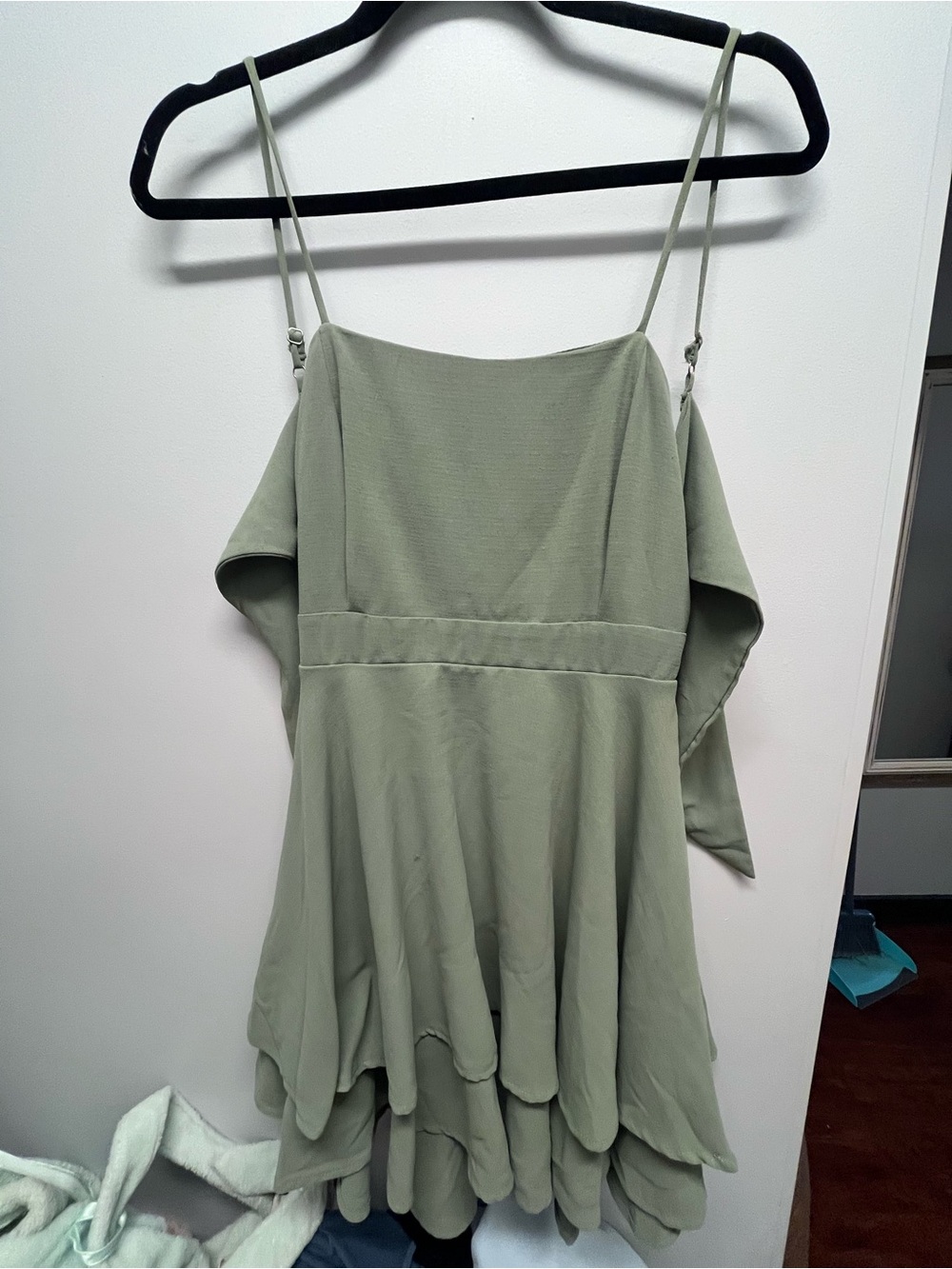 Sage Green Tie-Back Ruffle Dress